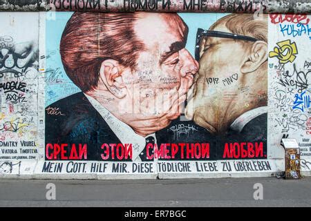 Kiss Between Brezhnev And Honecker Painting On Berlin Wall At East Side Gallery In Berlin