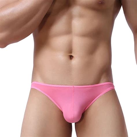 Men Sexy Ultrathin Low Rise Ice Silk Briefs Underwear Bulge Pouch