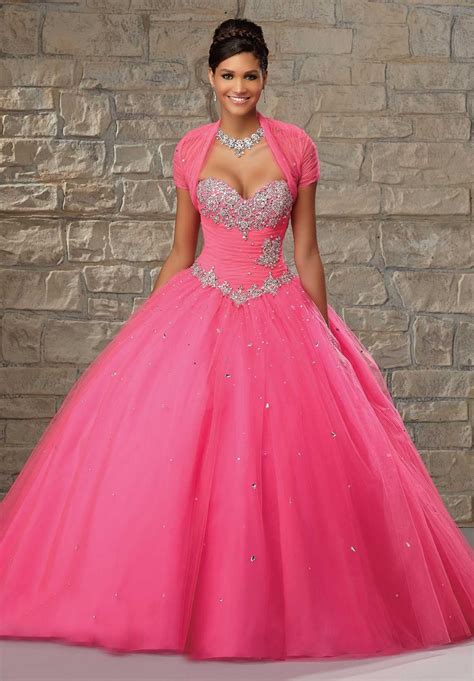 2017 New Crystals Ball Gown No Train Hot Pink Wedding Dress With Jacket