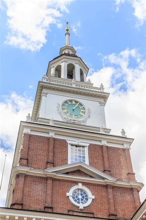 Brick Clock Tower At Historic Independence Hall National Park In Stock