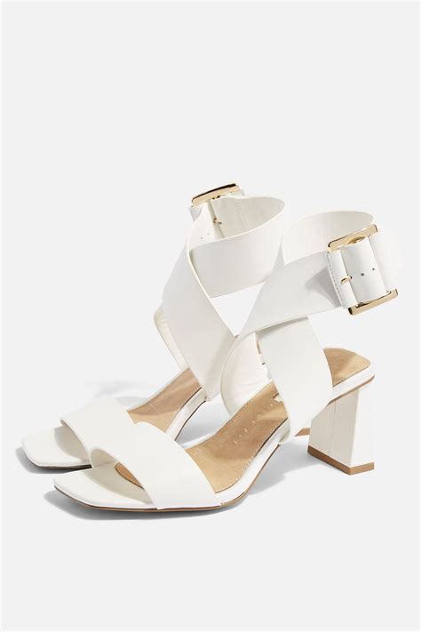 Wide Fit Natalia White Buckle Sandals White Block Heel Sandals Buckle Sandals Sandals Heels