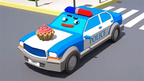 O Carro De Polícia E Seu Delicioso Cupcake Desenhos Animados Para