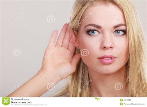 Gossip Girl With Hand Behind Ear Spying Stock Photo Image 52811636