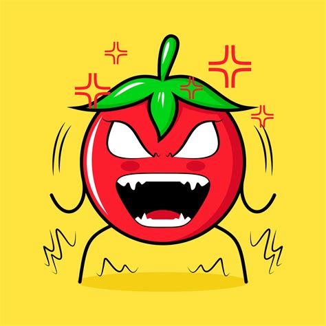 Cute Tomato Character With Very Angry Expression Eyes Bulging And