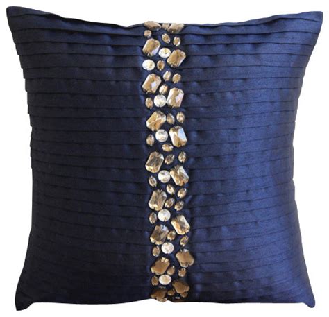 Navy Blue Crystals Blue Silk Decorative Pillow Covers Decorative