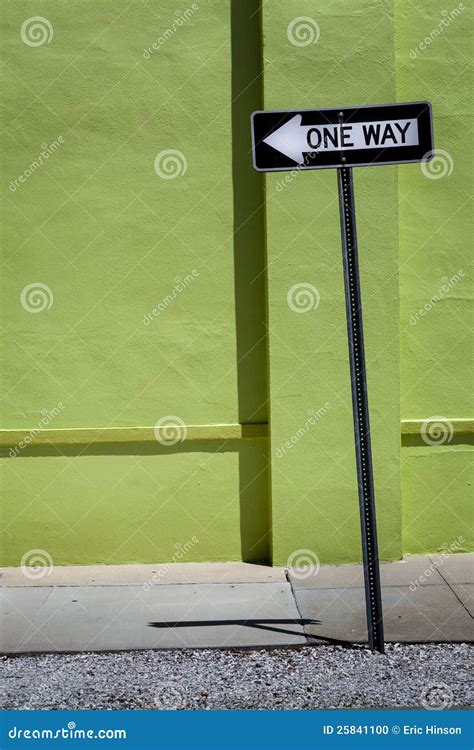 One Way Sign And Green Wall Stock Photo Image 25841100