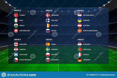 European Football Tournament All Group 2020 Euro Soccer Flag Stock