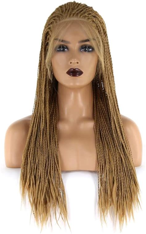 Towarm Brown Micro Twist Braided Wigs Honey Blonde Braid Synthetic Lace