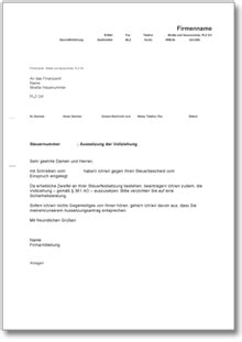 Dann müssen sie nicht jedes mal ein neues schreiben verfassen, sondern brauchen nur die jeweilige. Antrag an das Finanzamt • DE Musterbrief Download