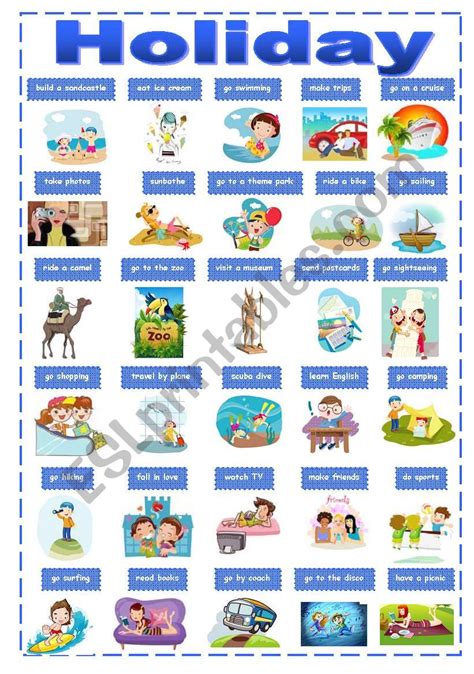 Holiday Activities Pictionary Esl Worksheet By Renataprochazkova