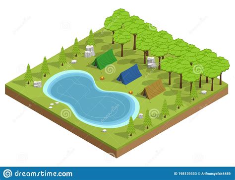Isometric Of Camp In The Park Stock Vector Illustration Of Equipment