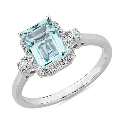 Aquamarine Ring With Diamond Halo In 14k White Gold Blue Nile