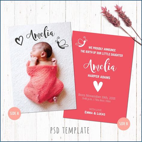 Editable Baby Girl Birth Announcement Template Templates 2 Resume