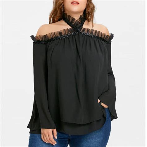 feitong women long sleeve halter off shoulder sexy plus loose black