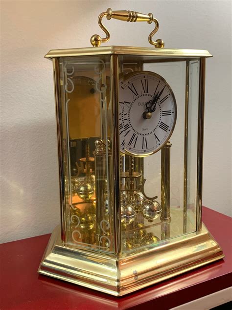 Vintage Bulova Germany Anniversary Carriage Style Brass Quartz Clock