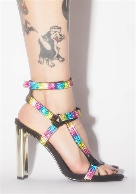 Rainbow Rhinestone Strappy Heels Dolls Kill