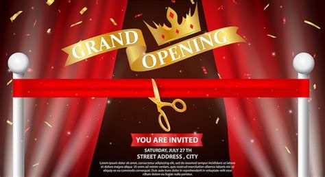 Premium Vector Grand Opening Design With Gold Ribbon And Confetti