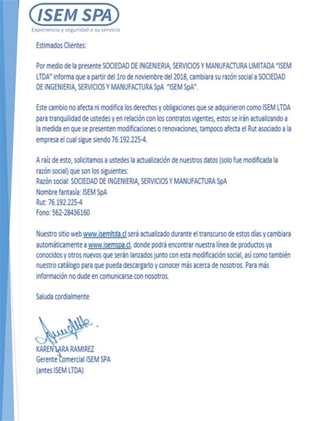 Carta A Clientes Por Cambio De Razon Social Compartir Carta