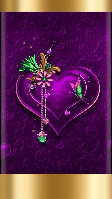 Purple And Gold Love Heart Crested Wallpaper By Artist Moi Heart