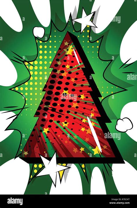 vector illustrated retro comic book christmas tree background pop art vintage style abstract