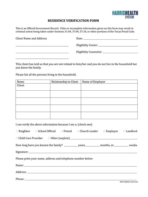 Residential Verification 2012 2024 Form Fill Out And Sign Printable