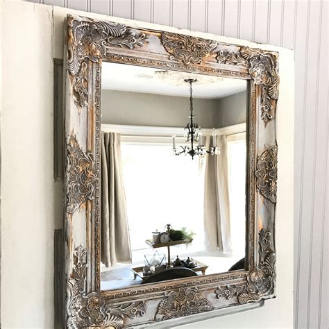 Shabby Chic Wall Mirror Bathroom Mirror White Gold Distressed