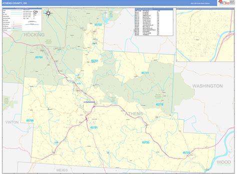 Athens County Oh Zip Code Wall Map Basic Style By Marketmaps Mapsales