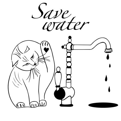 The Concept Is Save Water Resources The Cat Closes The Tap With