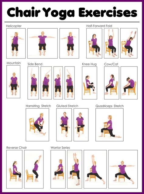 An Exercise Chart Showing How To Do Chair Yoga Exercises