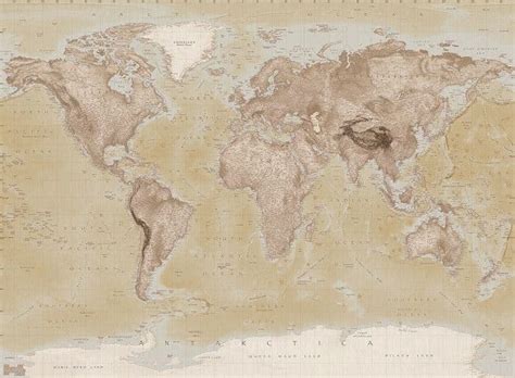 Brown Map Of The World Wall Mural Wallpaper