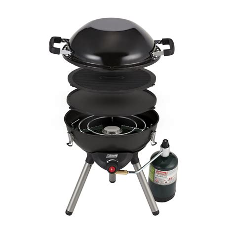 It produces 20,000 btus of cooking power and fits 2 pans. Coleman 4-in-1 Portable Cooking System - Jarden Custom
