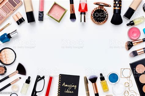 Flat Lay Beauty Products Arranged On White Background ...