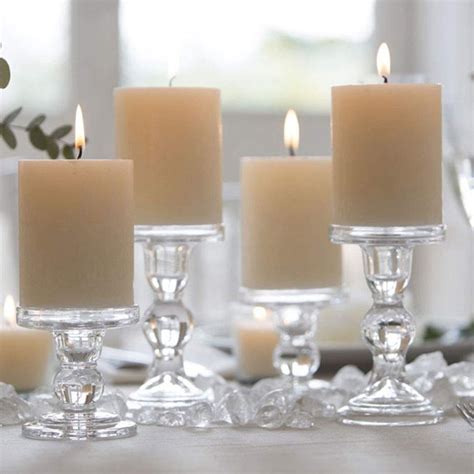 Clear Glass Pillar Candle Holder Dual Use Taper Candle Stand For