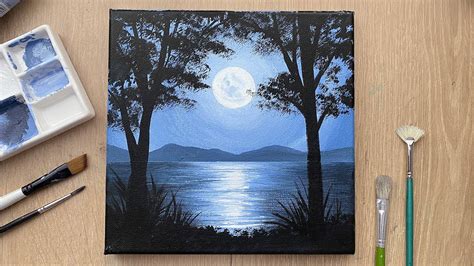 Moonlight Scenery Painting Tutorial Acrylic Painting For Beginners