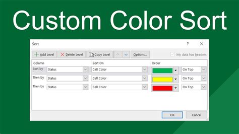 Sort Colors In Excel Youtube