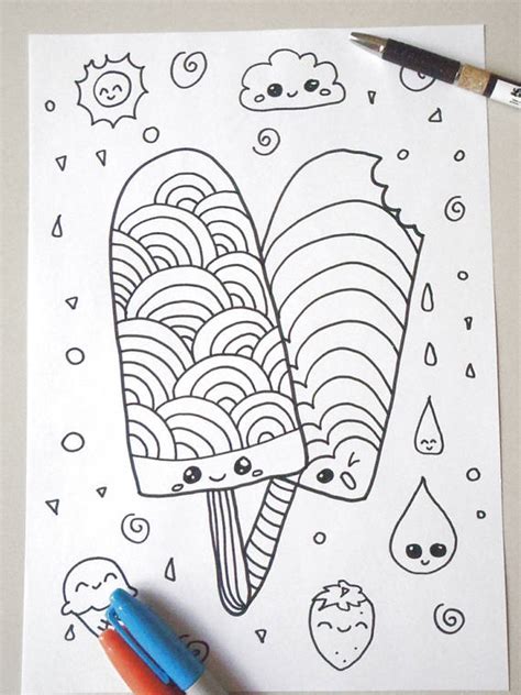 Disegni di persone e mestieri. gelati kawaii da colorare per bambini adulti ghiaccioli amanti