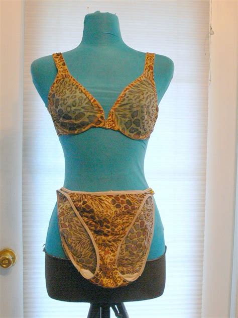 Sheer Leopard Print Bra And Panties Size 38c Panties Large
