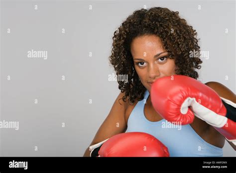 African Woman Wearing Boxing Gloves Stock Photo Alamy