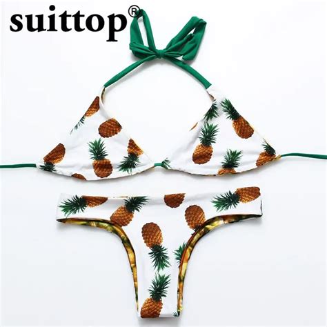 suittop micro bikini 2017 summer pineapple printed maillot de bain bikini set wire free swimwear