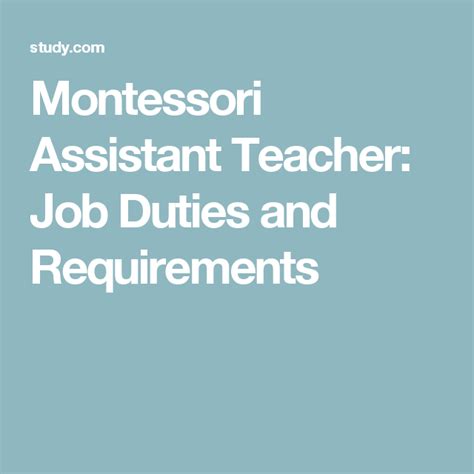 Job description assistant teachers at the learning experience are ambassadors of happiness, creating opportunities every day that reflect our mission to make a difference in the … Montessori Assistant Teacher: Job Duties and Requirements ...