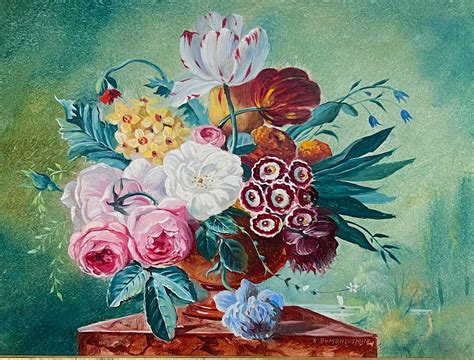 Robert Dumont Smith Classical Still Life Of Flowers In Urn On Stone