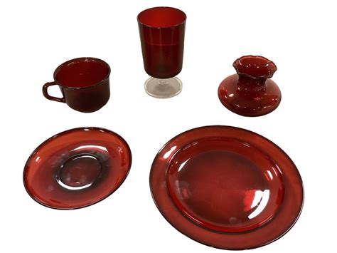 Lot Red Glcoloc Glass Dishes Made In France