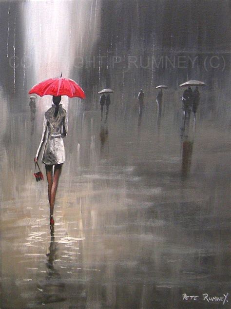 Pete Rumney Fine Art Buy Original Acrylic Oil Painting Red Umbrella