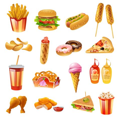 Fast Food Menu Colorful Icons Set 481150 Vector Art At Vecteezy