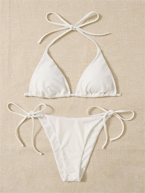 White Sexy Collar Plain Embellished High Stretch Women Clothing Bikini