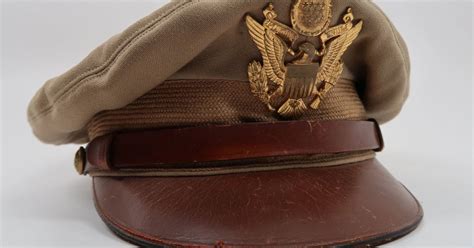 Sold Ww2 Era Us Army Officers Tan Summer Visor Cap By Luxenberg