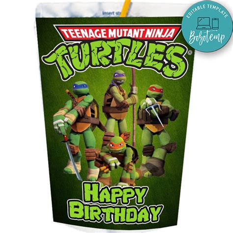 Teenage Mutant Ninja Turtle Capri Sun Birthday Label Digital File