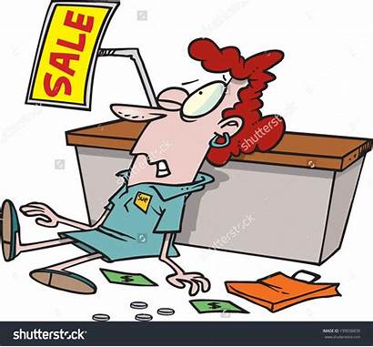 Exhausted Cartoon Clipart Woman Sales Clerk Deflated
