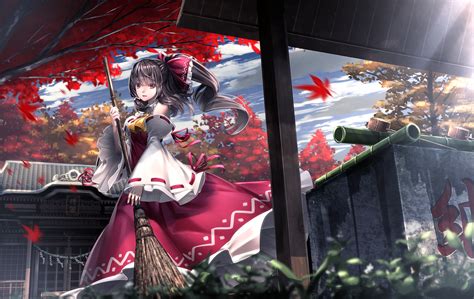 Aliasing Autumn Hakurei Reimu Japanese Clothes Miko Ryosios Shrine