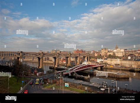 Newcastle Upon Tyne With Swing Bridge And High Level Bridge Stock Photo